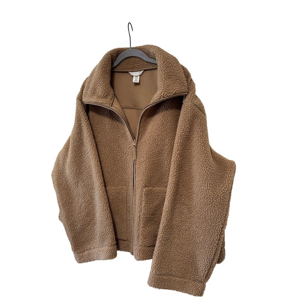 H&M Teddy Fleece Jacket Women’s XXL Brown Full Zip Sherpa Oversized Cozy - Picture 6 of 11